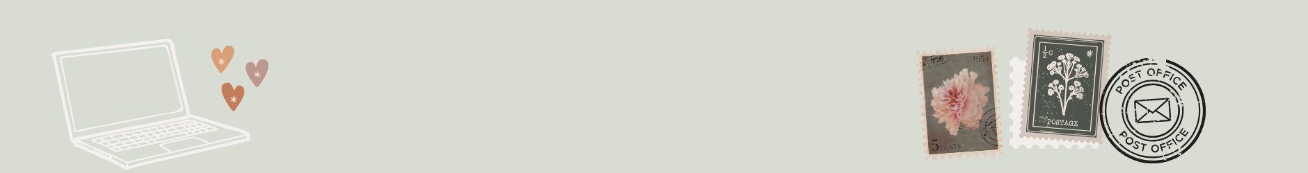 boho style postage stamps and laptop drawing